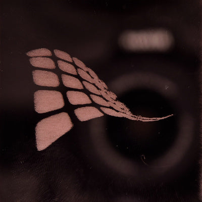 Rose gold mirror cast acrylic sheet, 1/8 inch 3mm, with laser engraved test pattern