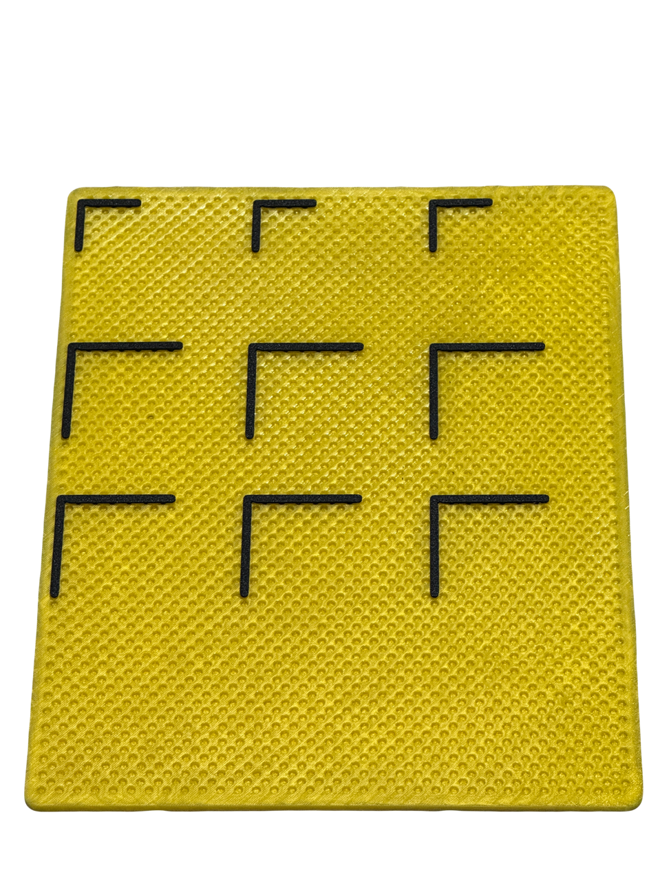 Jiggit yellow silicone mat with nine 90-degree corner jigs arranged in a grid