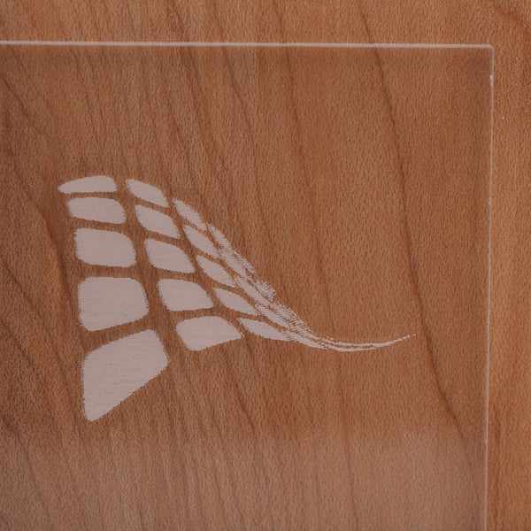 Clear cast acrylic sheet, 1/8 inch 3mm, with laser engraved test pattern
