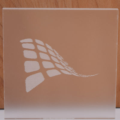Frosted clear cast acrylic sheet, 1/8 inch 3mm, with laser engraved test pattern