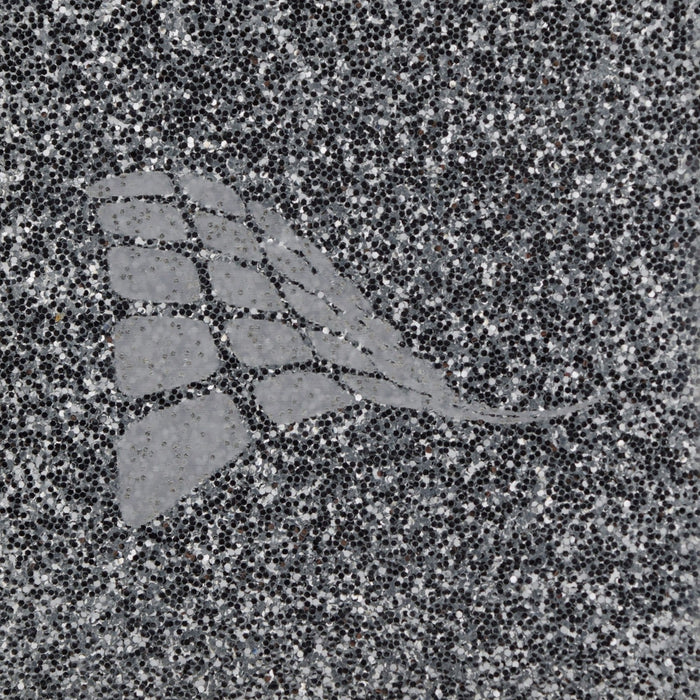 Silver glitter cast acrylic sheet, 1/8 inch 3mm, with laser engraved test pattern